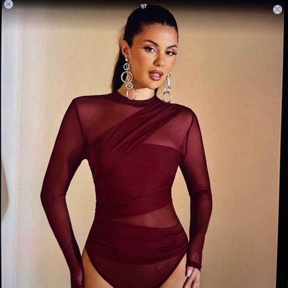 Stylish Burgundy Mesh Bodysuit